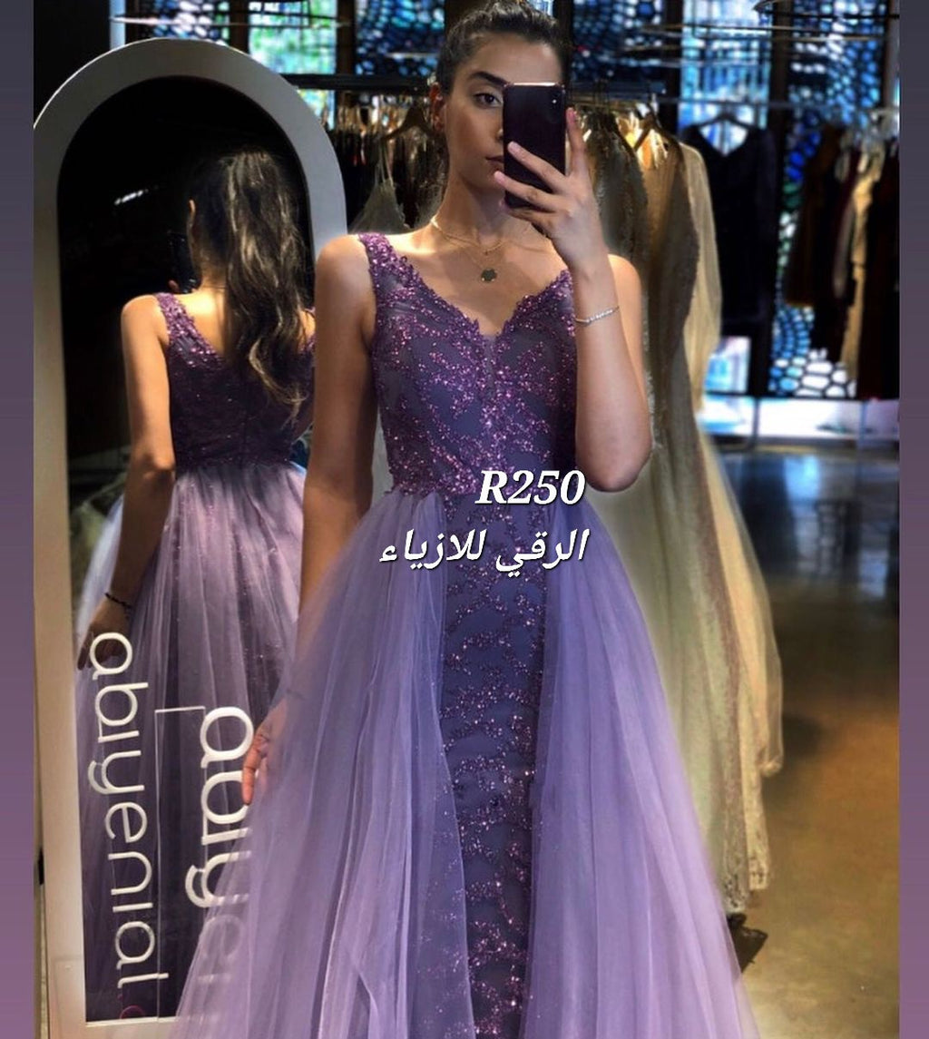 فستان سهرة ستريت مع ذيل نفاش بدون فتحات جانبية R0250