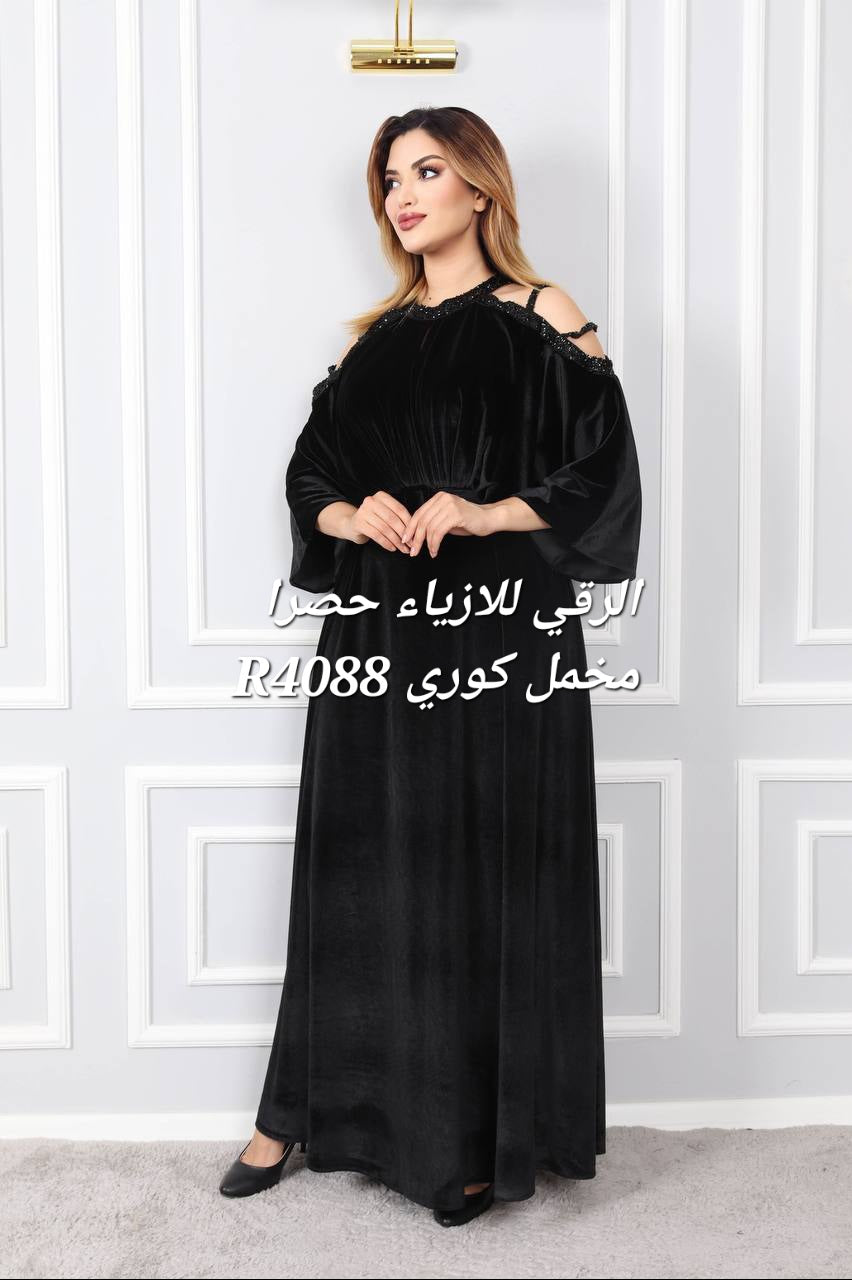 فستان مخمل للمقاسات الكبيرة R4088