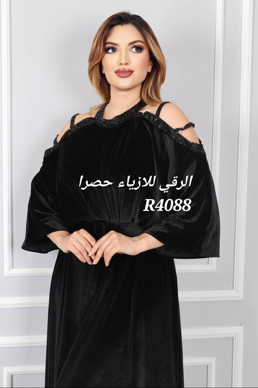 فستان مخمل للمقاسات الكبيرة R4088