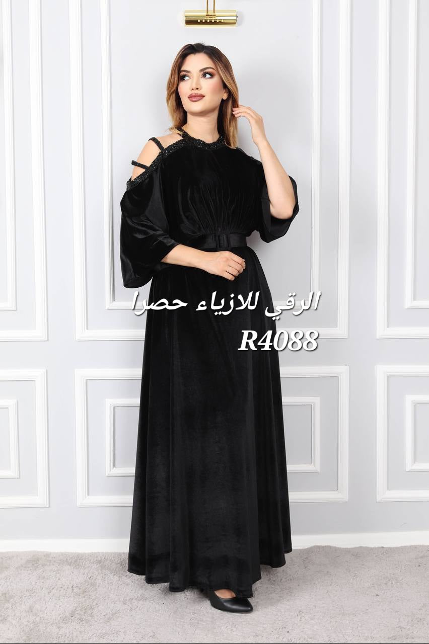 فستان مخمل للمقاسات الكبيرة R4088