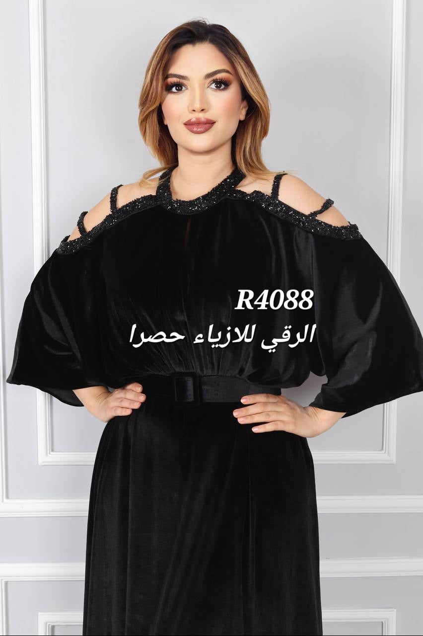 فستان مخمل للمقاسات الكبيرة R4088