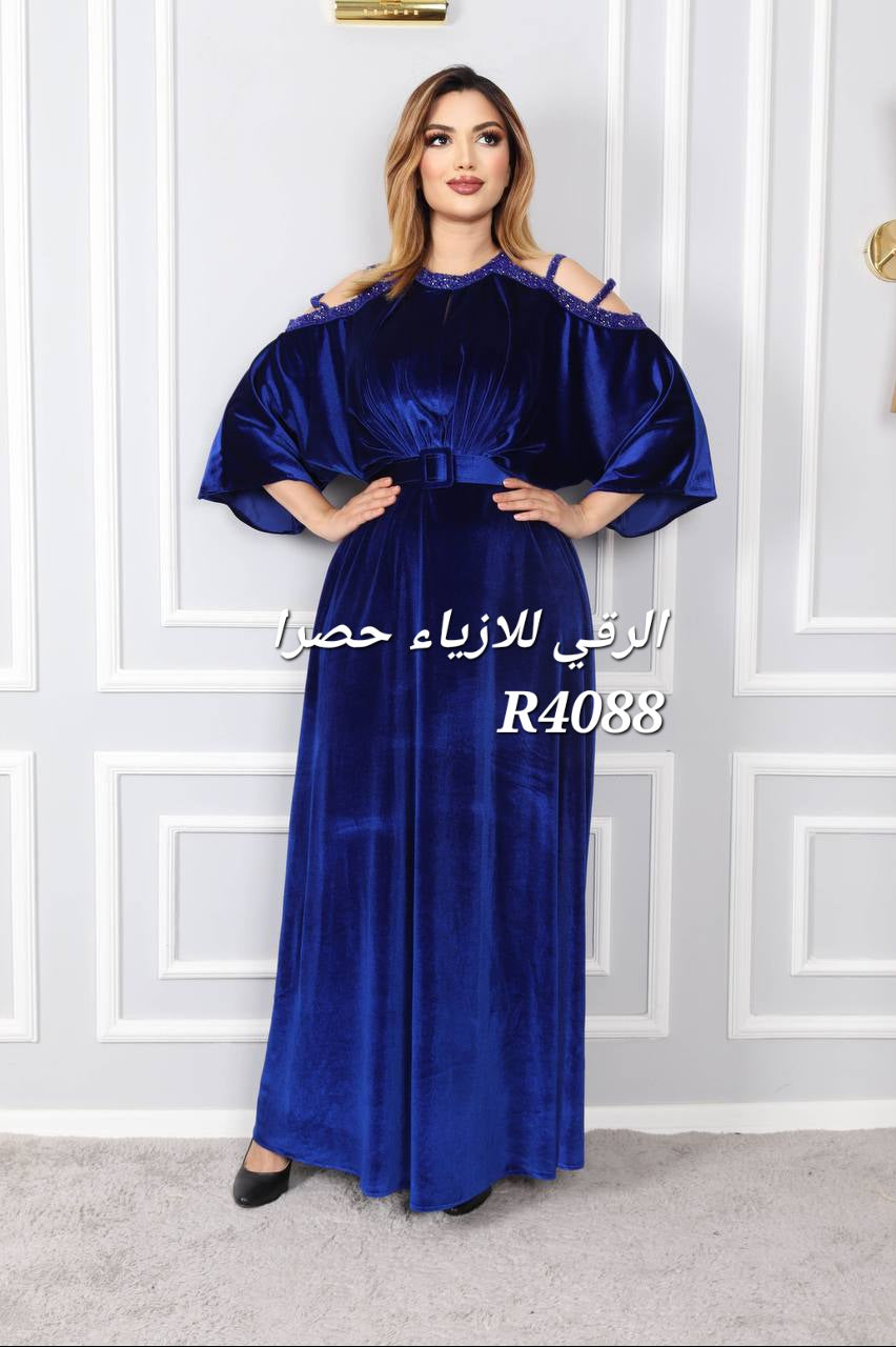 فستان مخمل للمقاسات الكبيرة R4088