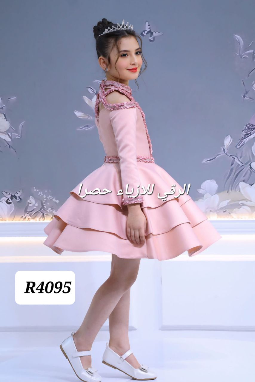 فستان بناتي ستان مع تاج ثقيل R4095