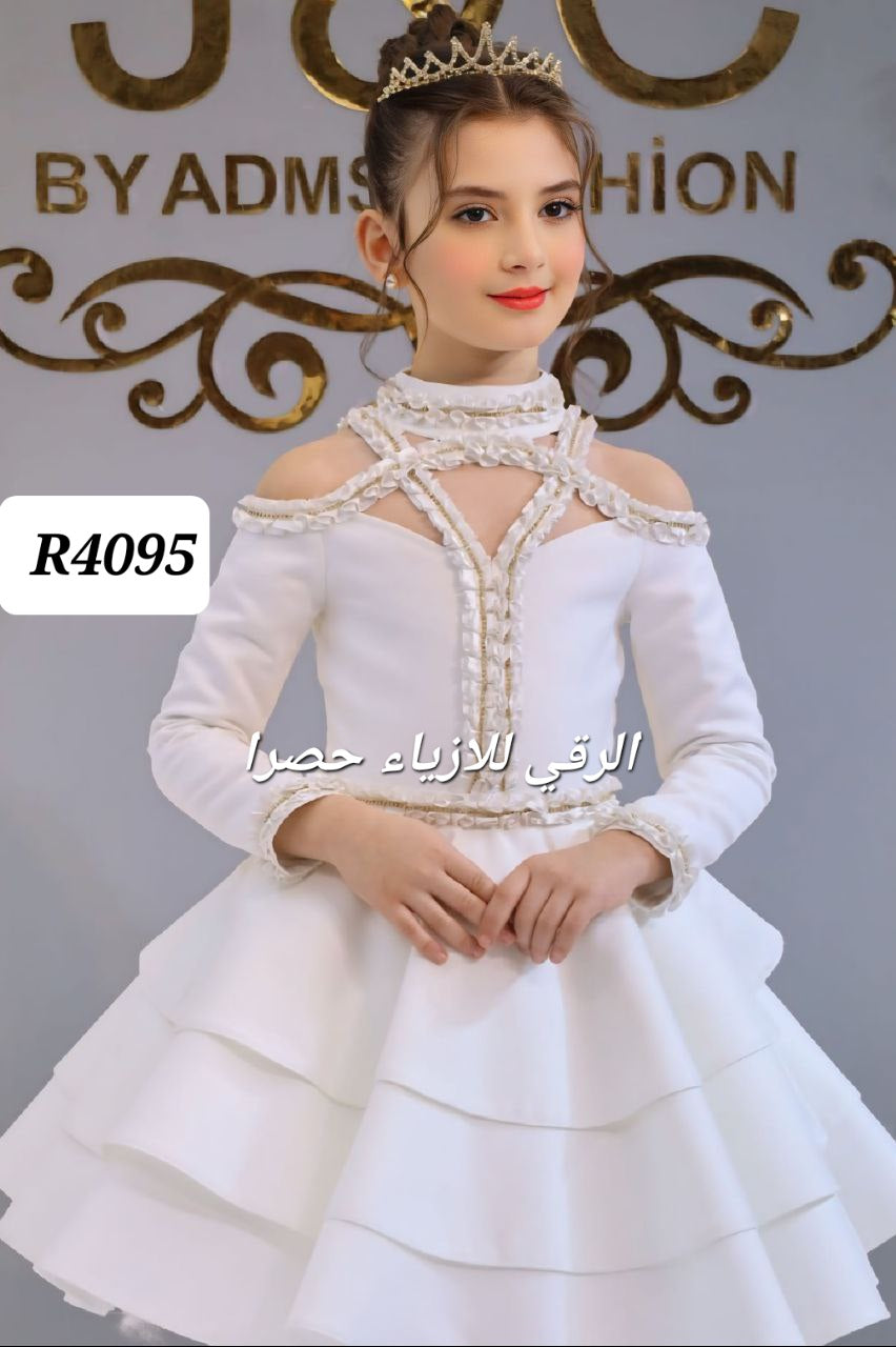 فستان بناتي ستان مع تاج ثقيل R4095