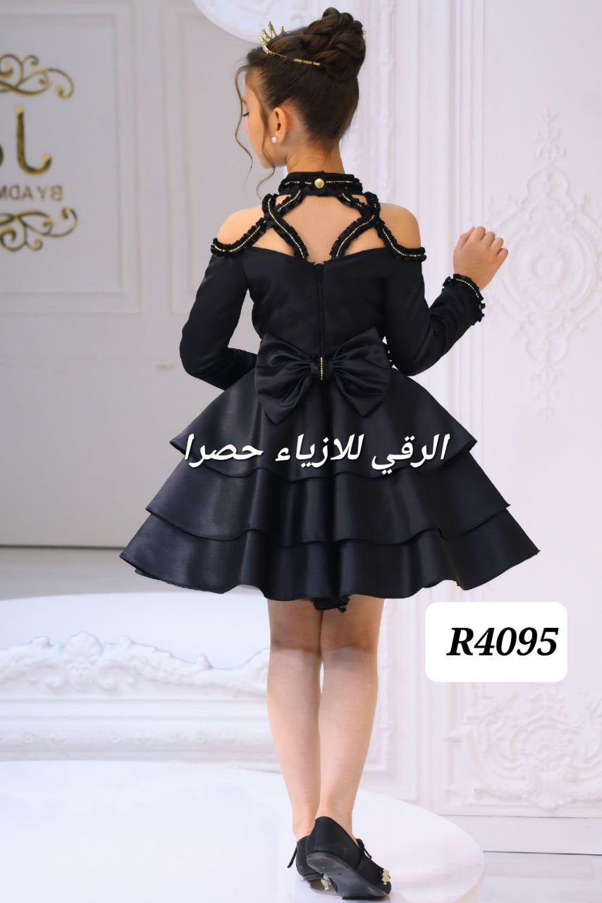 فستان بناتي ستان مع تاج ثقيل R4095