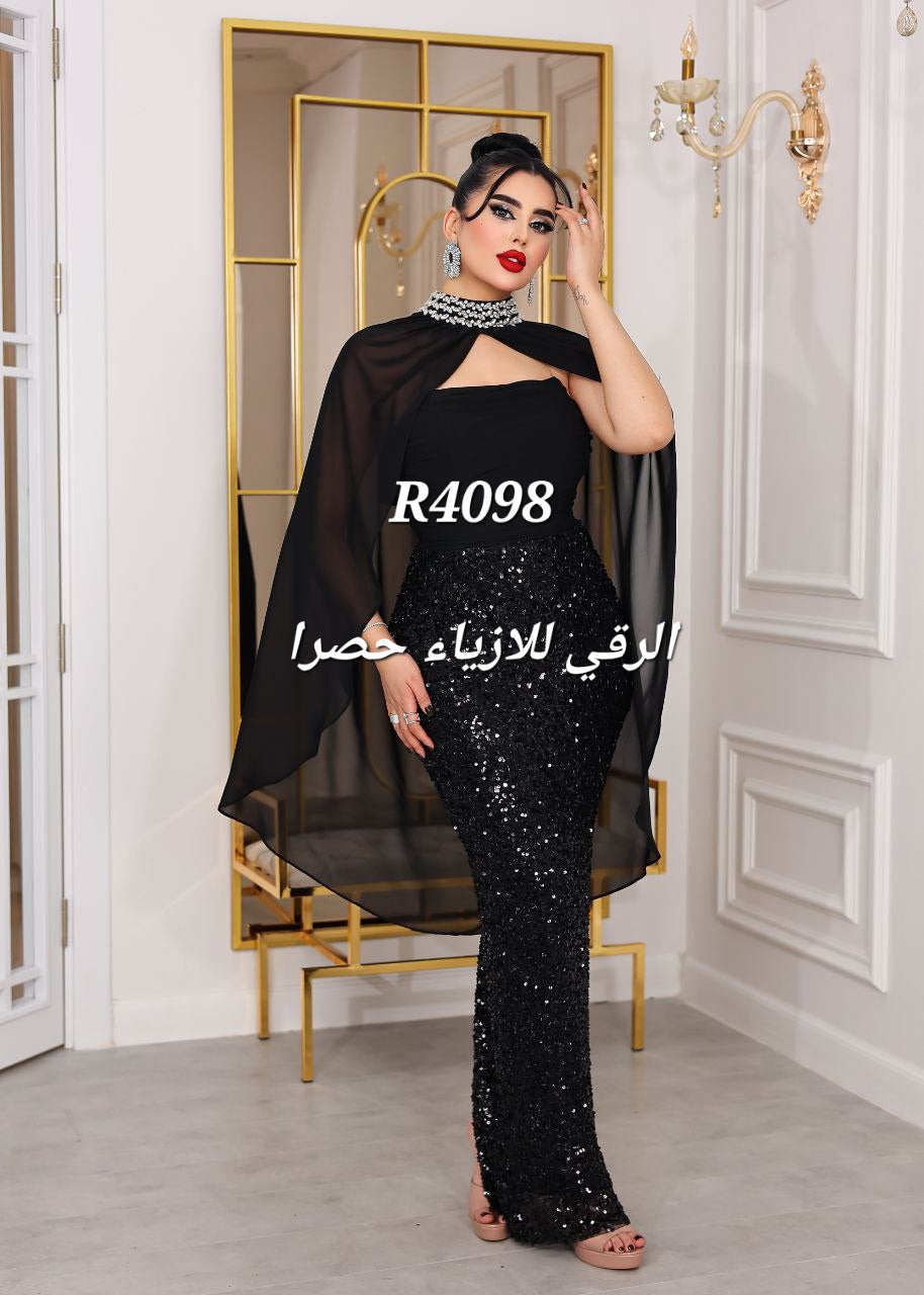 فستان سهرة سمكة مع شال مع فتحة R4098