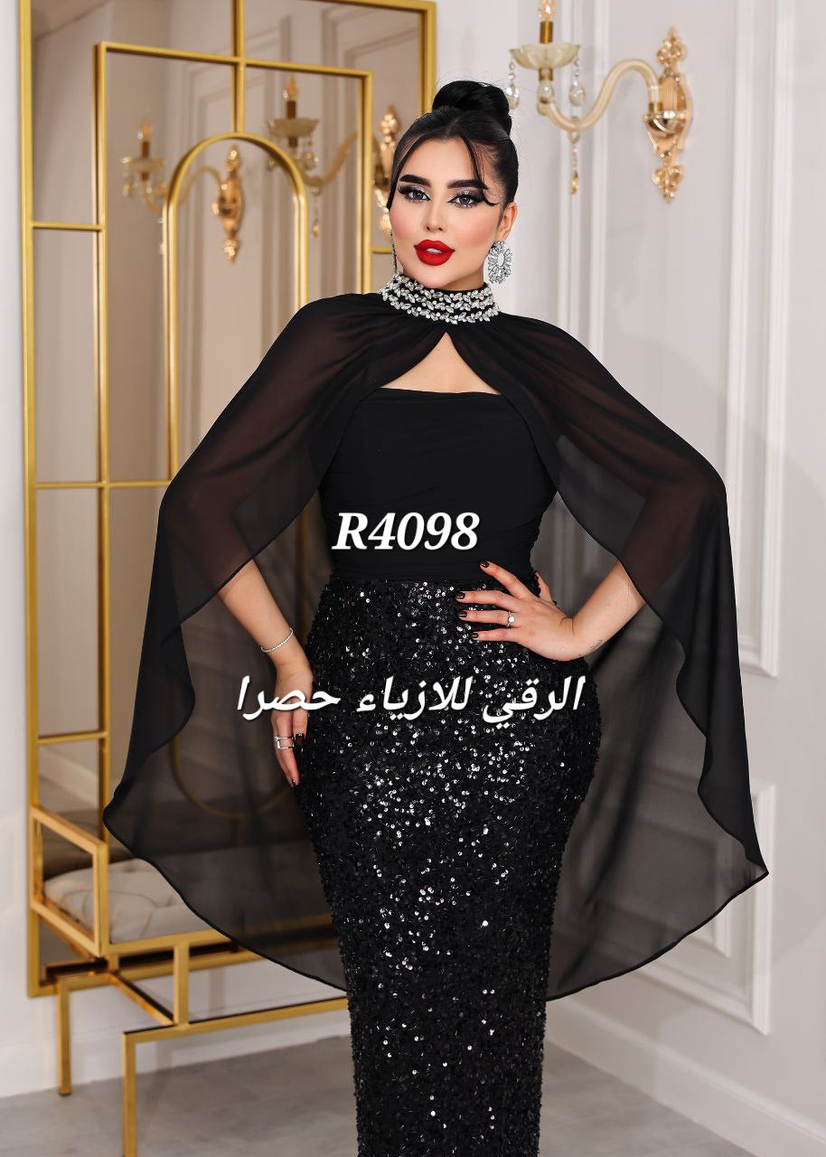 فستان سهرة سمكة مع شال مع فتحة R4098