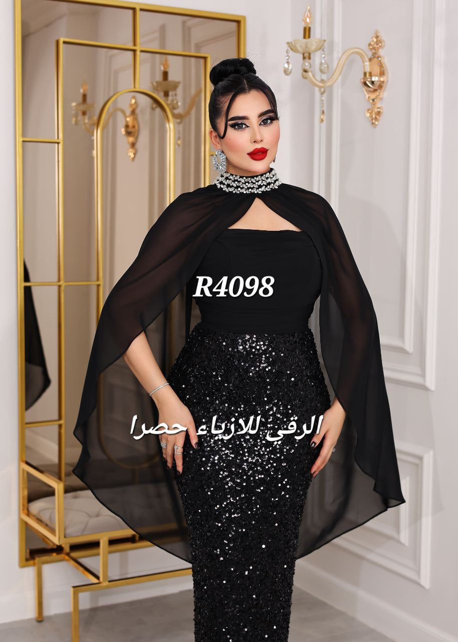 فستان سهرة سمكة مع شال مع فتحة R4098