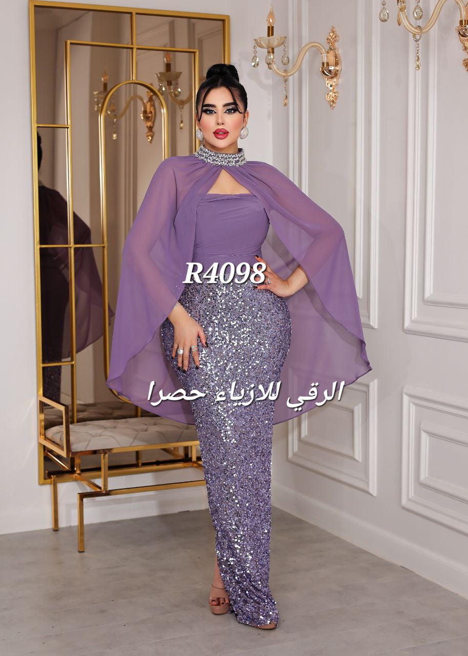 فستان سهرة سمكة مع شال مع فتحة R4098
