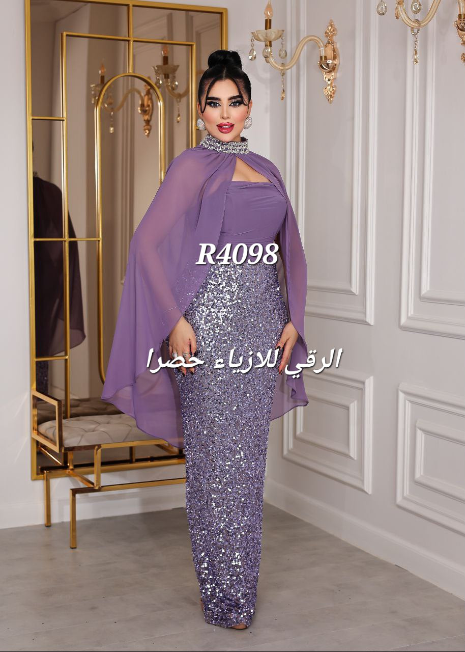 فستان سهرة سمكة مع شال مع فتحة R4098