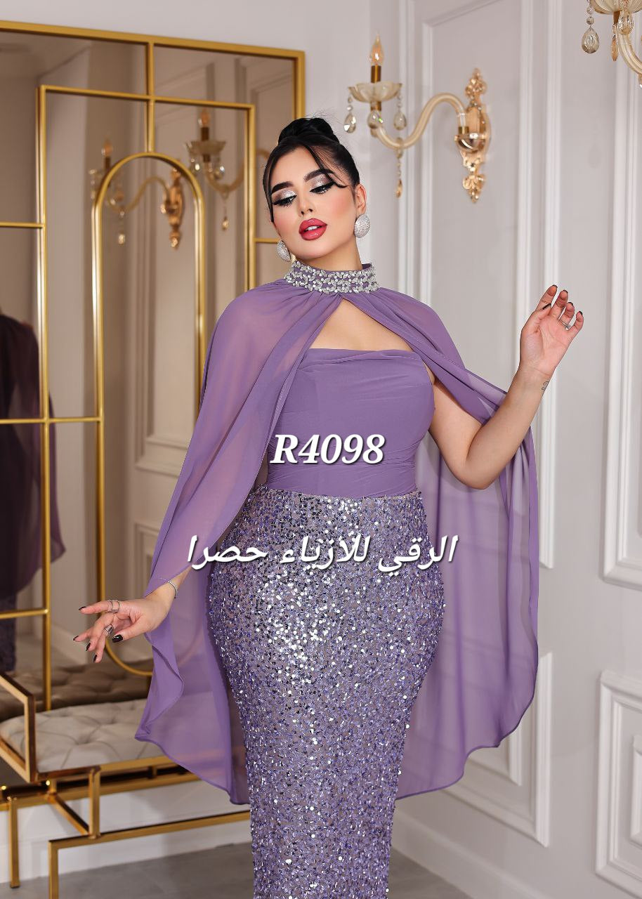 فستان سهرة سمكة مع شال مع فتحة R4098