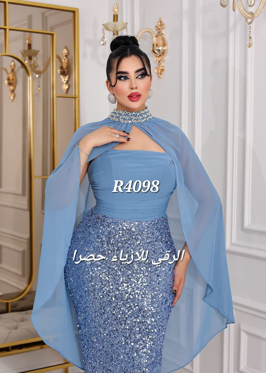 فستان سهرة سمكة مع شال مع فتحة R4098