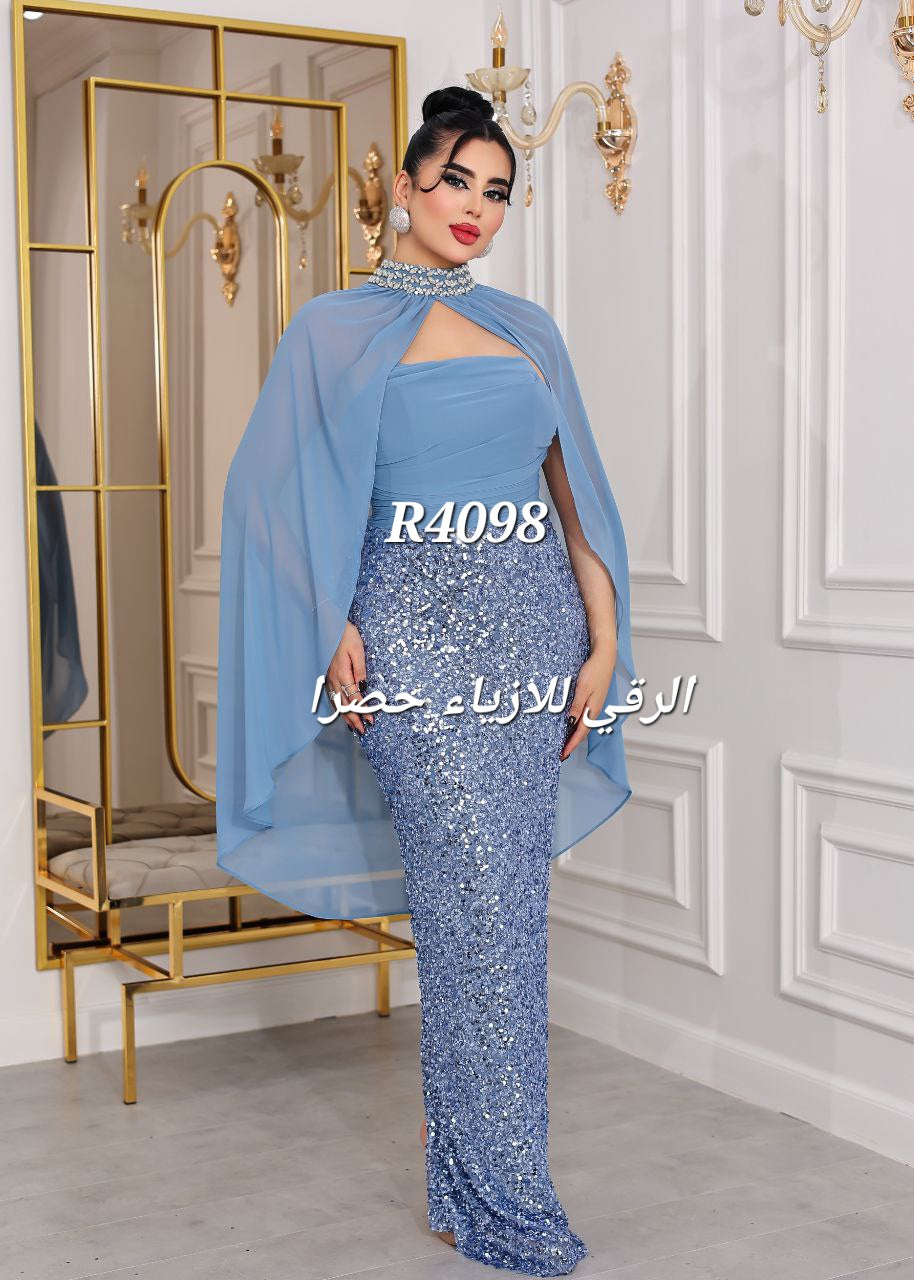 فستان سهرة سمكة مع شال مع فتحة R4098