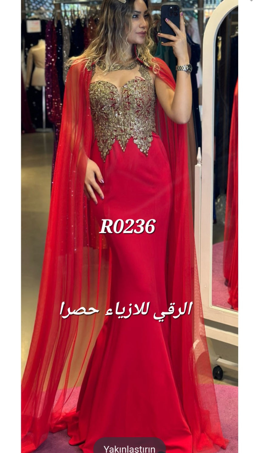 فستان سهرة قصة سمكة مع شال طويل R0236