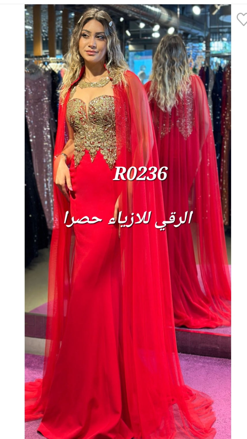 فستان سهرة قصة سمكة مع شال طويل R0236