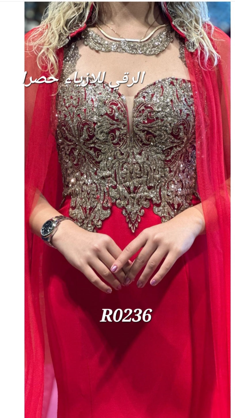 فستان سهرة قصة سمكة مع شال طويل R0236
